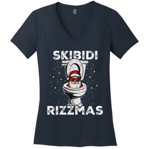 S.K.I.B.I.D.I Riz Zmas Funny Toilet Santa White Elephant Christmas Women's V-Neck T-Shirt