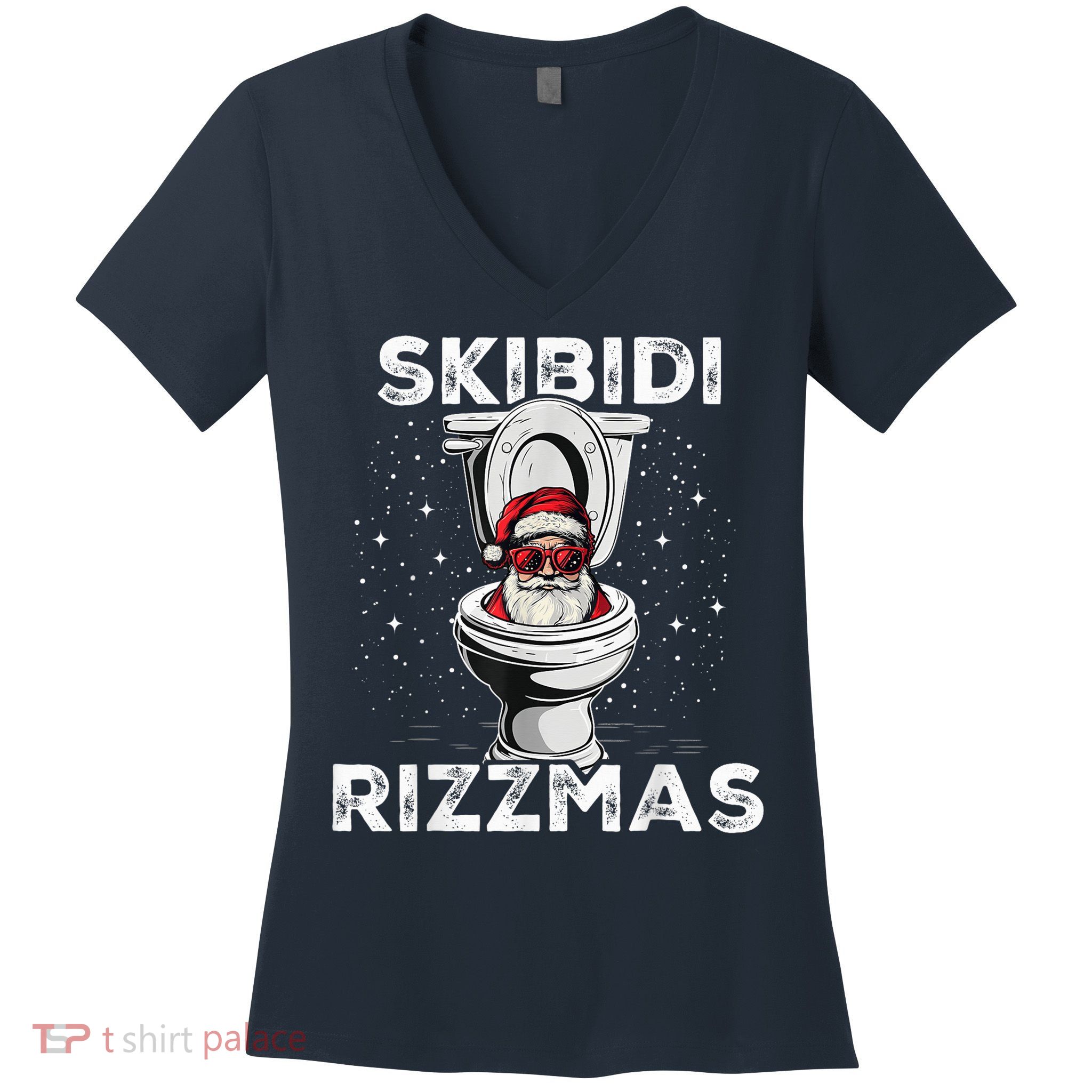 S.K.I.B.I.D.I Riz Zmas Funny Toilet Santa White Elephant Christmas Women's V-Neck T-Shirt