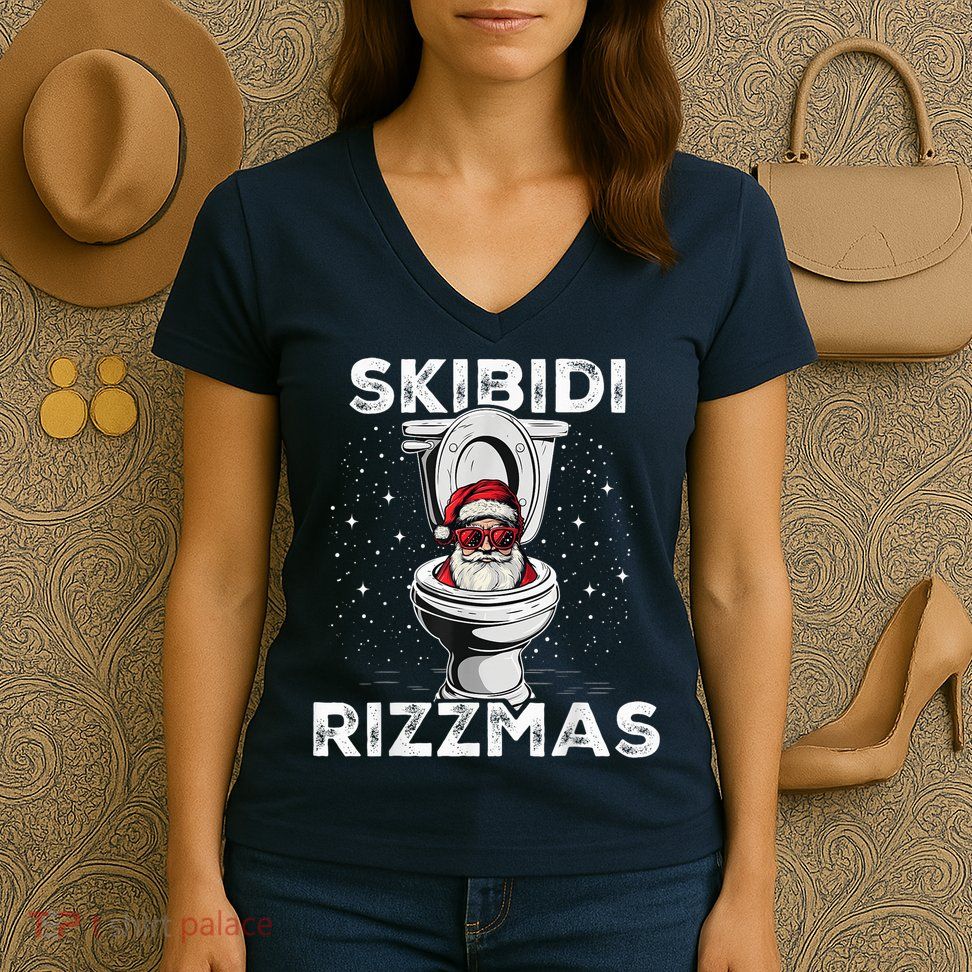 S.K.I.B.I.D.I Riz Zmas Funny Toilet Santa White Elephant Christmas Women's V-Neck T-Shirt