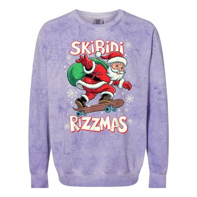 S.K.I.B.I.D.I Riz Z Mas Christmas Rizz Santa Claus Funny Xmas Colorblast Crewneck Sweatshirt