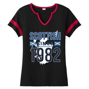 Scottish Since 1982 Scotland Flag Birthday Gift Ladies Halftime Notch Neck Tee