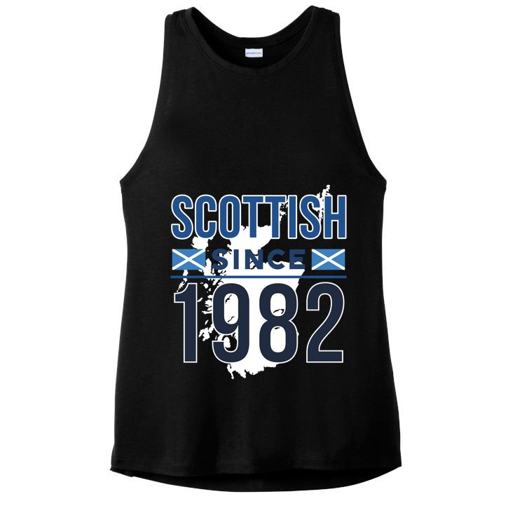 Scottish Since 1982 Scotland Flag Birthday Gift Ladies PosiCharge Tri-Blend Wicking Tank