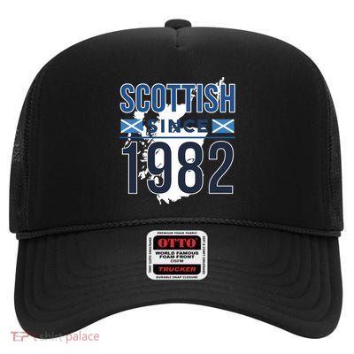 Scottish Since 1982 Scotland Flag Birthday Gift High Crown Mesh Back Trucker Hat