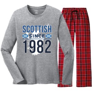 Scottish Since 1982 Scotland Flag Birthday Gift Women's Long Sleeve Flannel Pajama Set 