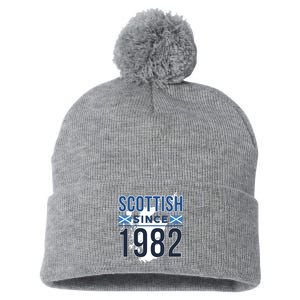 Scottish Since 1982 Scotland Flag Birthday Gift Pom Pom 12in Knit Beanie