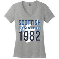 Scottish Since 1982 Scotland Flag Birthday Gift Women's V-Neck T-Shirt