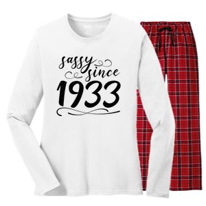 Sassy Since 1933 Birthday 90th Birthday Women's Long Sleeve Flannel Pajama Set 