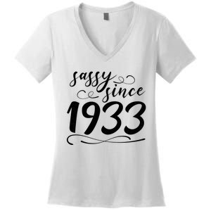 Sassy Since 1933 Birthday 90th Birthday Women's V-Neck T-Shirt