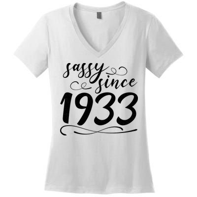 Sassy Since 1933 Birthday 90th Birthday Women's V-Neck T-Shirt