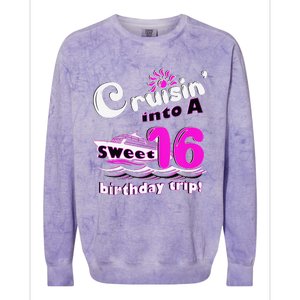 Sweet Sixteen 16th Cruising Into A Birthday Trip Fuchsia Colorblast Crewneck Sweatshirt