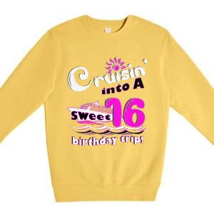 Sweet Sixteen 16th Cruising Into A Birthday Trip Fuchsia Premium Crewneck Sweatshirt