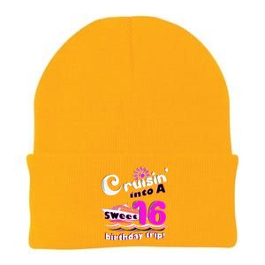 Sweet Sixteen 16th Cruising Into A Birthday Trip Fuchsia Knit Cap Winter Beanie