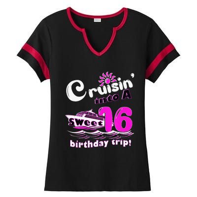 Sweet Sixteen 16th Cruising Into A Birthday Trip Fuchsia Ladies Halftime Notch Neck Tee