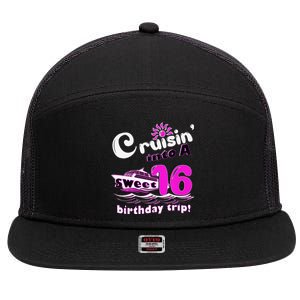 Sweet Sixteen 16th Cruising Into A Birthday Trip Fuchsia 7 Panel Mesh Trucker Snapback Hat