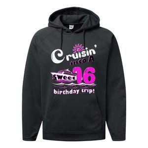 Sweet Sixteen 16th Cruising Into A Birthday Trip Fuchsia Performance Fleece Hoodie