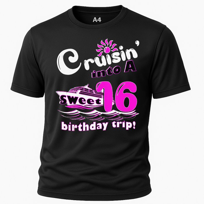 Sweet Sixteen 16th Cruising Into A Birthday Trip Fuchsia Cooling Performance Crew T-Shirt