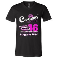 Sweet Sixteen 16th Cruising Into A Birthday Trip Fuchsia V-Neck T-Shirt