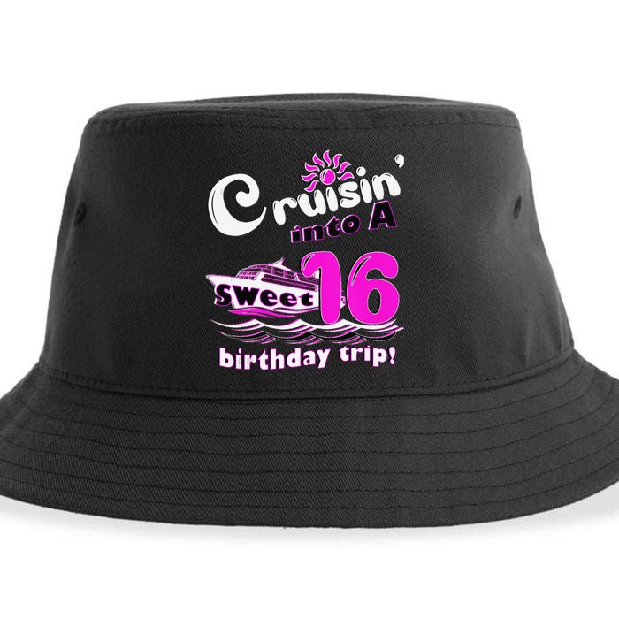 Sweet Sixteen 16th Cruising Into A Birthday Trip Fuchsia Sustainable Bucket Hat