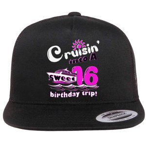 Sweet Sixteen 16th Cruising Into A Birthday Trip Fuchsia Flat Bill Trucker Hat