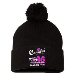 Sweet Sixteen 16th Cruising Into A Birthday Trip Fuchsia Pom Pom 12in Knit Beanie