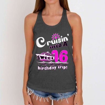 Sweet Sixteen 16th Cruising Into A Birthday Trip Fuchsia Women's Knotted Racerback Tank