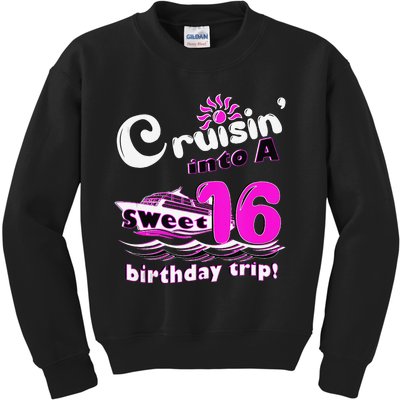 Sweet Sixteen 16th Cruising Into A Birthday Trip Fuchsia Kids Sweatshirt