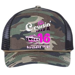 Sweet Sixteen 16th Cruising Into A Birthday Trip Fuchsia Retro Rope Trucker Hat Cap