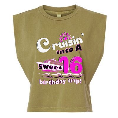 Sweet Sixteen 16th Cruising Into A Birthday Trip Fuchsia Garment-Dyed Women's Muscle Tee