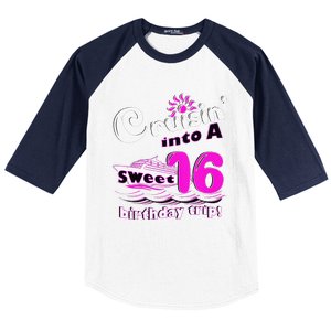 Sweet Sixteen 16th Cruising Into A Birthday Trip Fuchsia Baseball Sleeve Shirt