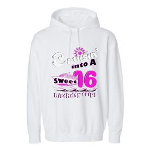 Sweet Sixteen 16th Cruising Into A Birthday Trip Fuchsia Garment-Dyed Fleece Hoodie