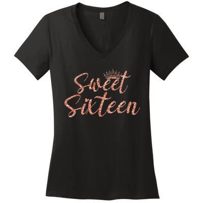 Sweet Sixn 16th Birthday Girl 16 Years Old For Girl Women's V-Neck T-Shirt