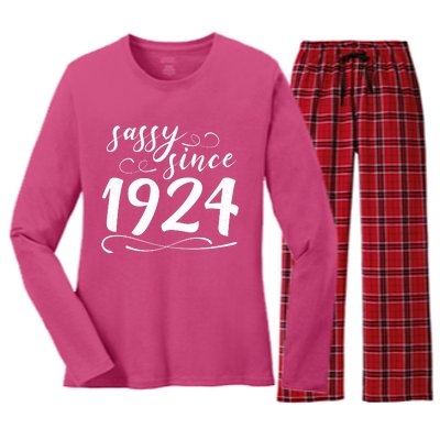 Sassy Since 1924 Birthday 100th Birthday Women's Long Sleeve Flannel Pajama Set 