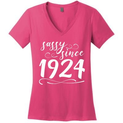 Sassy Since 1924 Birthday 100th Birthday Women's V-Neck T-Shirt