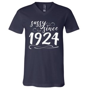 Sassy Since 1924 Birthday 100th Birthday V-Neck T-Shirt