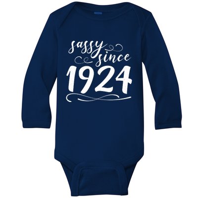 Sassy Since 1924 Birthday 100th Birthday Baby Long Sleeve Bodysuit