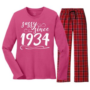 Sassy Since 1934 Birthday 90th Birthday Women's Long Sleeve Flannel Pajama Set 