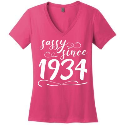 Sassy Since 1934 Birthday 90th Birthday Women's V-Neck T-Shirt