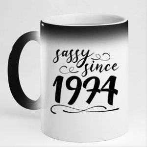 Sassy Since 1974 Birthday 50th Birthday 11oz Black Color Changing Mug