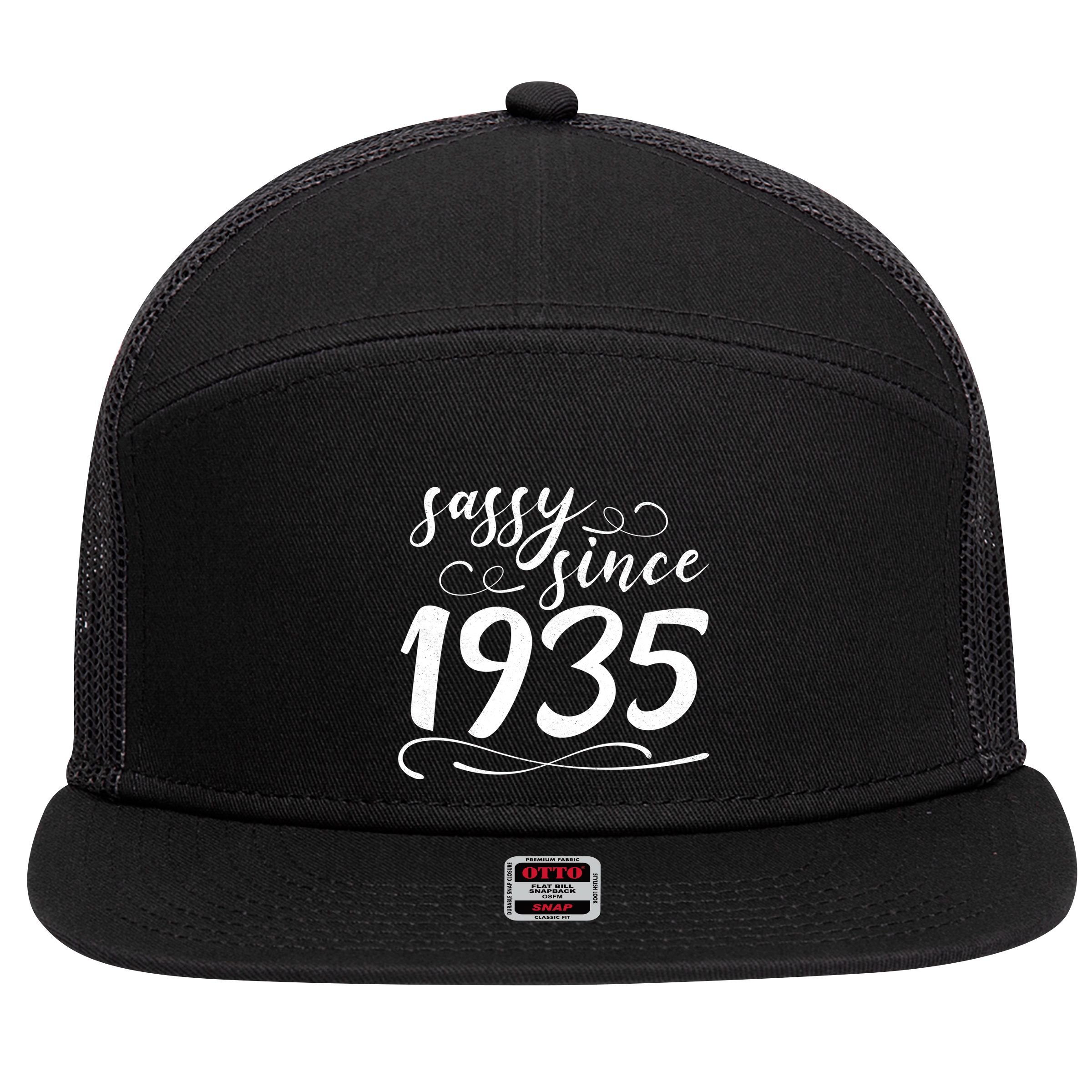 Sassy Since 1935 Birthday 90th Birthday 7 Panel Mesh Trucker Snapback Hat