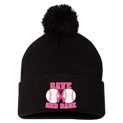 Save Second 2nd Base Breast Cancer Survivor Pom Pom 12in Knit Beanie