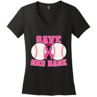Save Second 2nd Base Breast Cancer Survivor Women's V-Neck T-Shirt