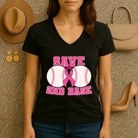 Save Second 2nd Base Breast Cancer Survivor Women's V-Neck T-Shirt