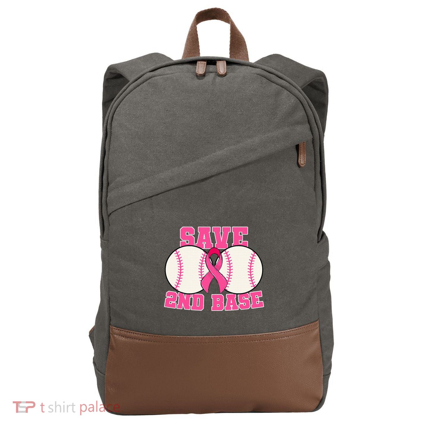 Save Second 2nd Base Breast Cancer Survivor Cotton Canvas Backpack