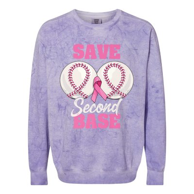 Save Second 2nd Base Funny Baseball Breast Cancer Awareness Premium Colorblast Crewneck Sweatshirt