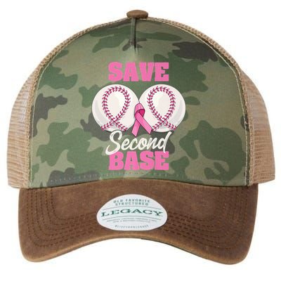 Save Second 2nd Base Funny Baseball Breast Cancer Awareness Premium Legacy Tie Dye Trucker Hat
