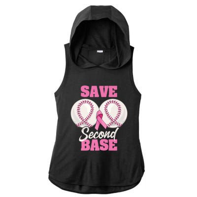 Save Second 2nd Base Funny Baseball Breast Cancer Awareness Premium Ladies PosiCharge Tri-Blend Wicking Draft Hoodie Tank