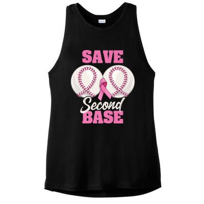 Save Second 2nd Base Funny Baseball Breast Cancer Awareness Premium Ladies PosiCharge Tri-Blend Wicking Tank