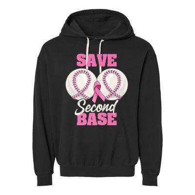 Save Second 2nd Base Funny Baseball Breast Cancer Awareness Premium Garment-Dyed Fleece Hoodie