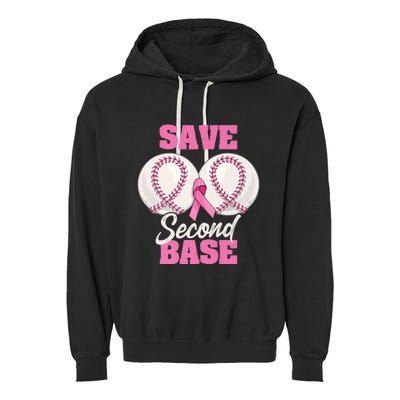 Save Second 2nd Base Funny Baseball Breast Cancer Awareness Premium Garment-Dyed Fleece Hoodie