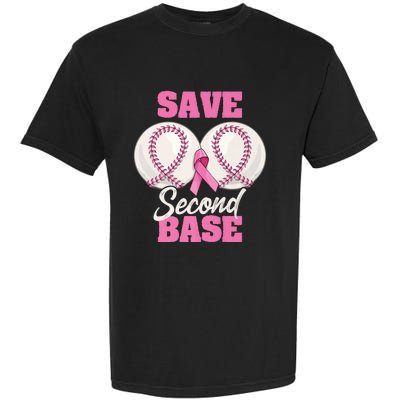 Save Second 2nd Base Funny Baseball Breast Cancer Awareness Premium Garment-Dyed Heavyweight T-Shirt